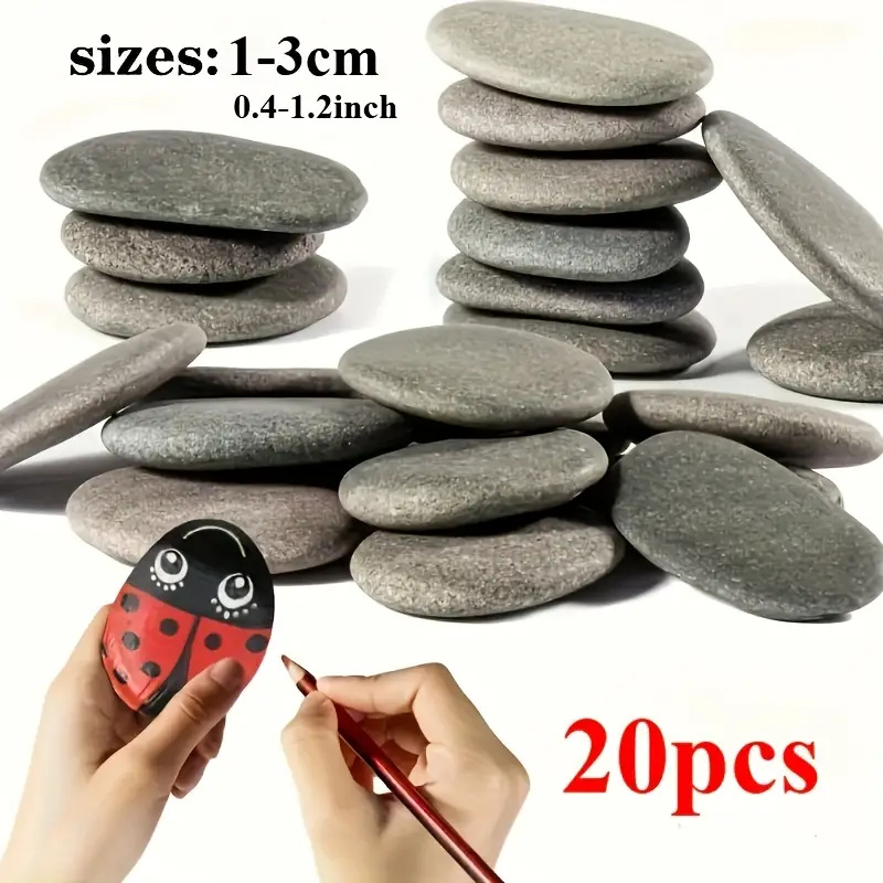 Fish Tank Gravel - 20 ชิ้นธรรมชาติ River Rocks Smooth แบนหินสีเทา