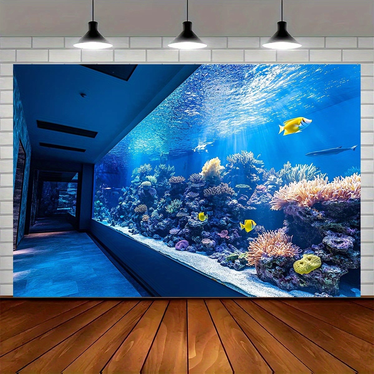 Fish Aquarium Home - พรมแขวนผนังลายปะการังใต้น้ำสีสันสดใส ตกแต่งบ้าน ห้อง หรืองานปาร์ตี้