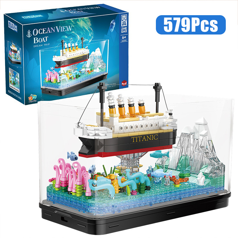 Aquarium Fish Keeping - Moc เรือไททานิคเรือโจรสลัดพร้อมบล็อกตัวต่อเบาอ่างเลี้ยงปลาคานากาว่าขนาดเล็กของเล่น