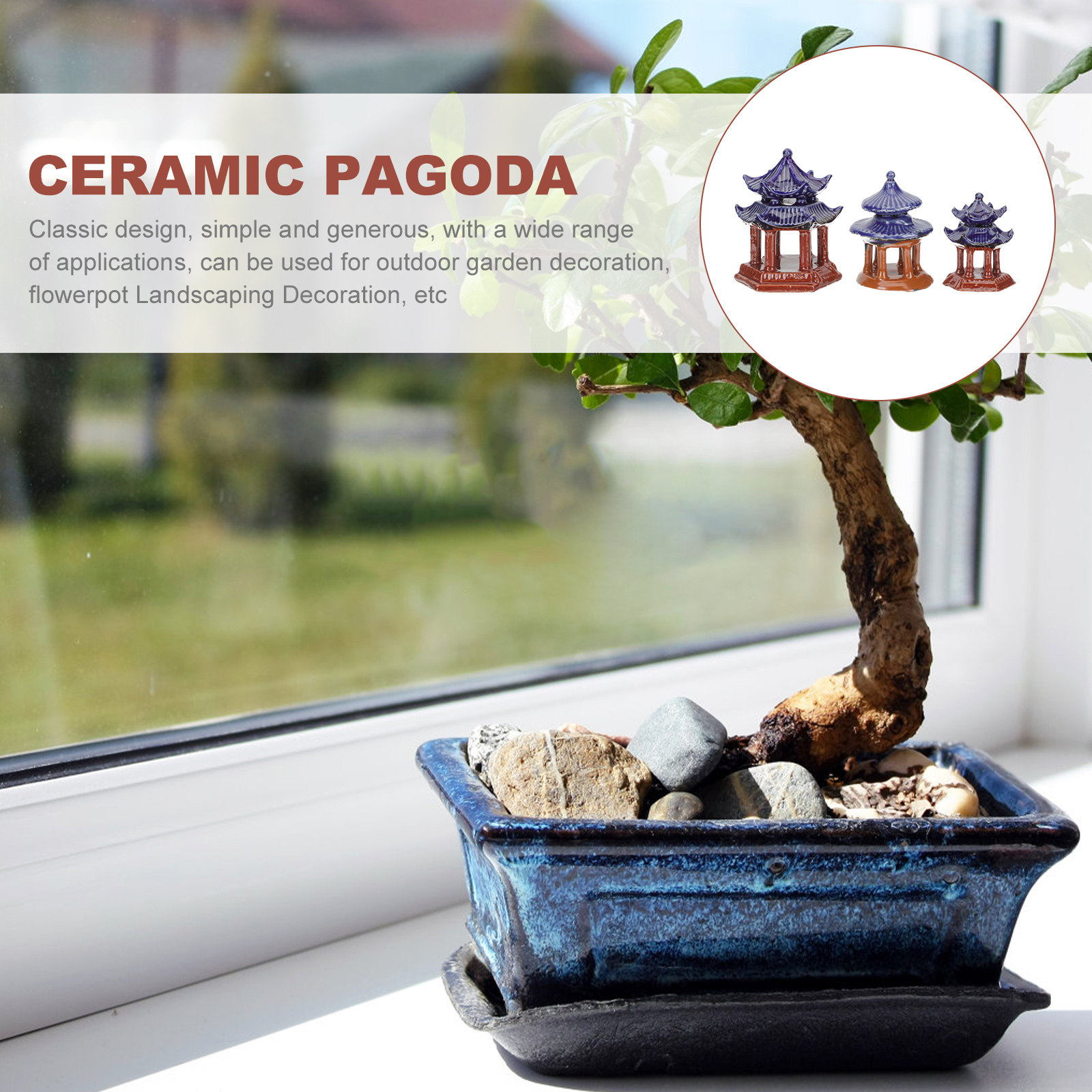 Aquarium Decor - 3 ชิ้น ศาลาเซรามิกจิ๋ว ของตกแต่งตู้ปลาจำลอง สำหรับจัดสวนตู้ปลา ที่ปลาซ่อนตัวใต้น้ำ
